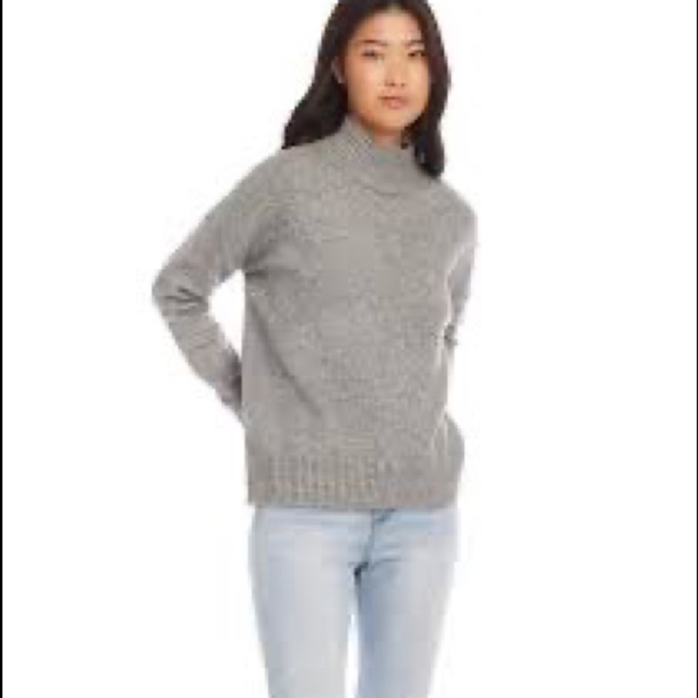 Lisa Todd Wool Metallic Mock Neck Sweater Grey Silver Size Small